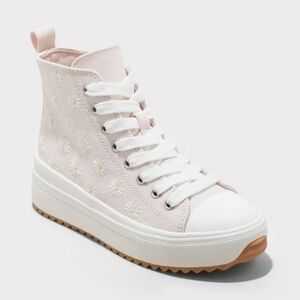 Women's Pink High-Top Platform Sneakers with Daisy Embroidery Art Class